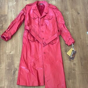 NWT Vintage Jordache Red Leather Trench Coat